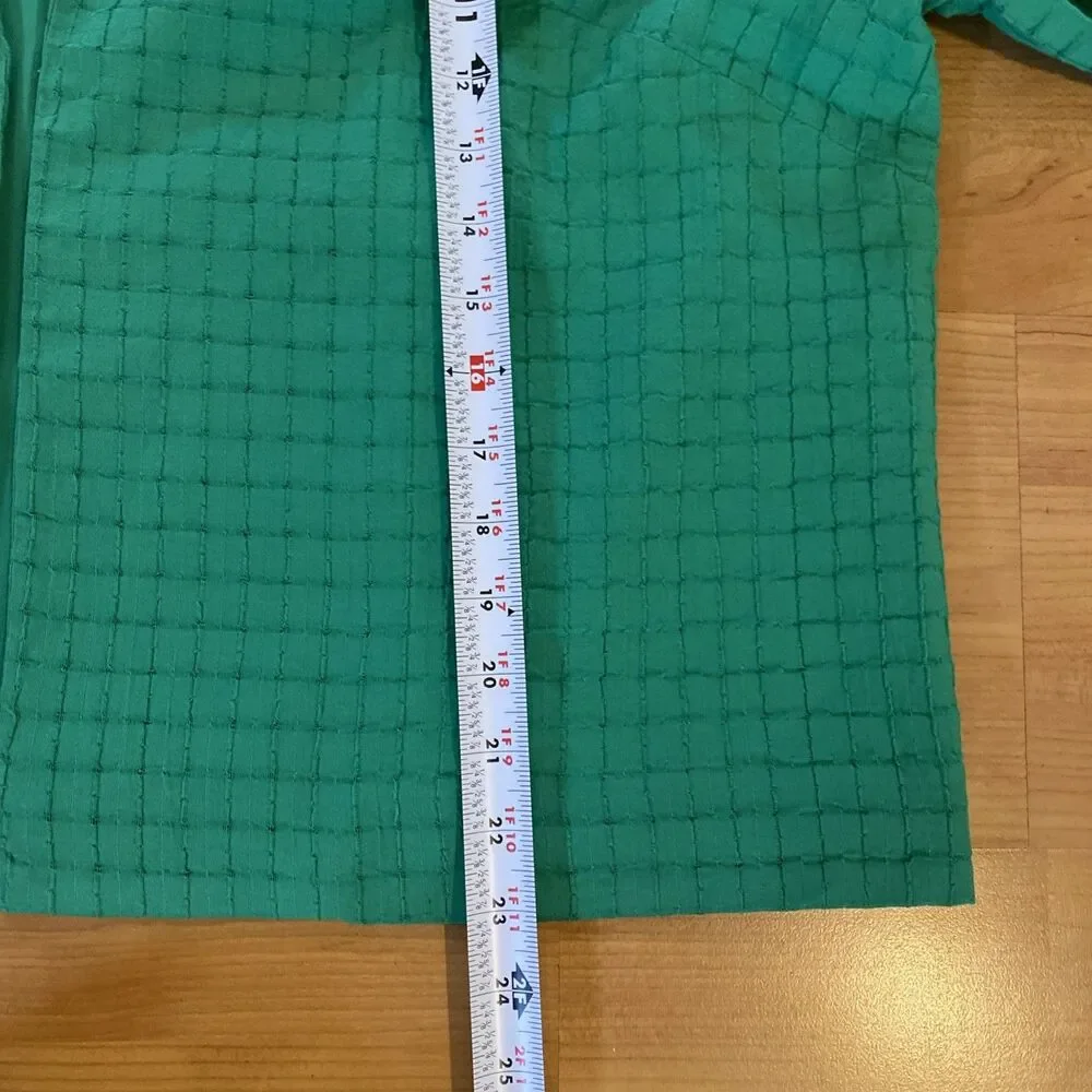Chicos Kelly Green Cotton Blend Open Front Jacket Size 3 Travelers Collection‎